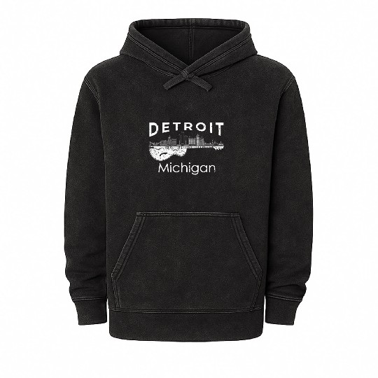 Detroit Souvenir Men Michigan Gift Music Guitar Mineral Wash Hoodies