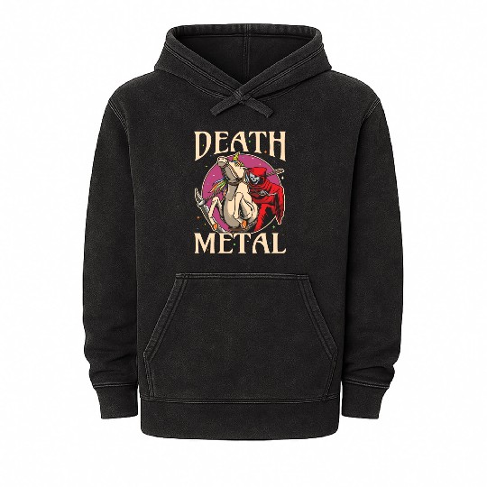 Reaper Rock Satan Unicorn Festivals Death Metal Mineral Wash Hoodies