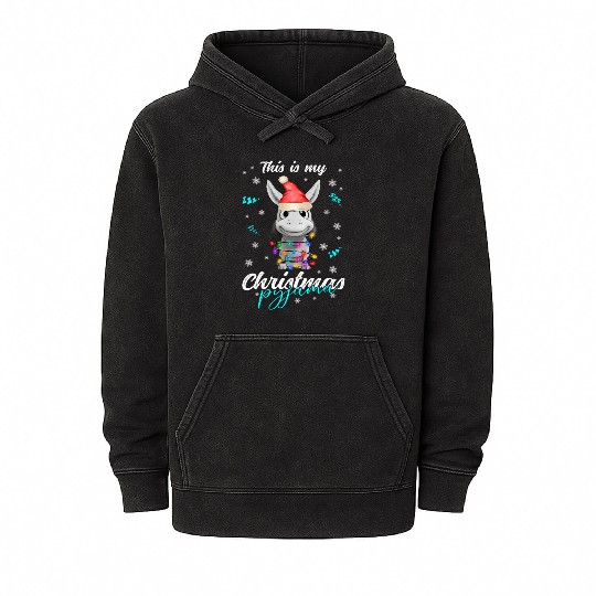 Winter Christmas Pyjama Donkey Mineral Wash Hoodies