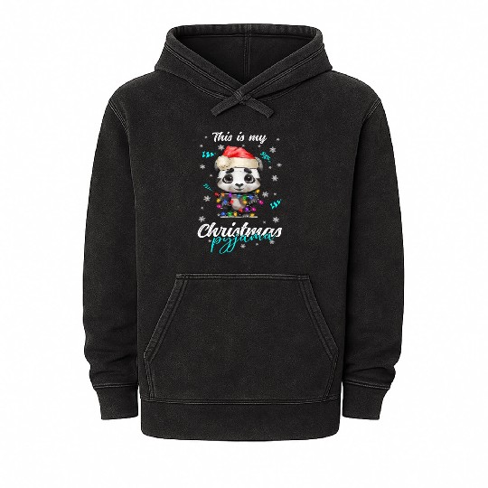Winter Christmas Pyjama Panda Mineral Wash Hoodies