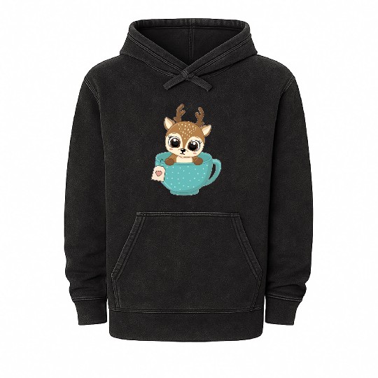 Girls Baby reindeer in cup Christmas kid gifts Mineral Wash Hoodies