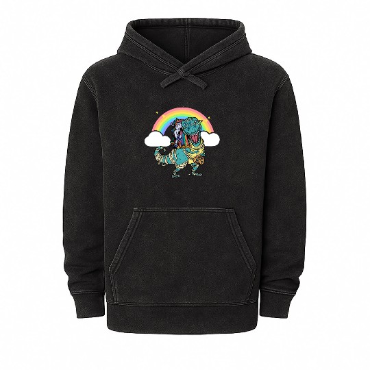 Dabbing Unicorn Riding T Rex Boys Girls Halloween Mineral Wash Hoodies