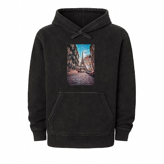 Vintage Eiffel Tower -Paris Painting France Lover Mineral Wash Hoodies