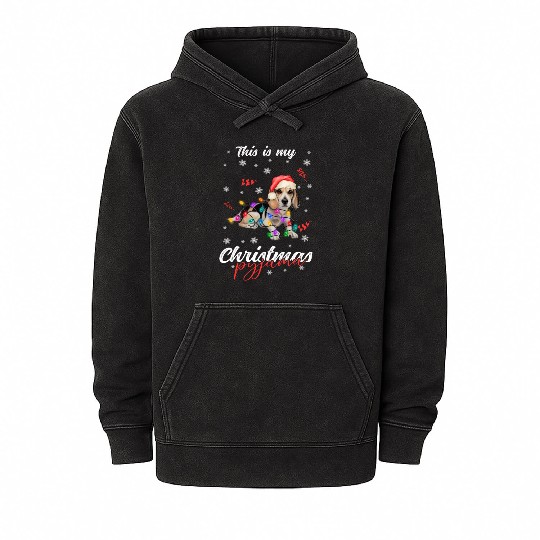 Winter Christmas Pyjama Beagle Mineral Wash Hoodies