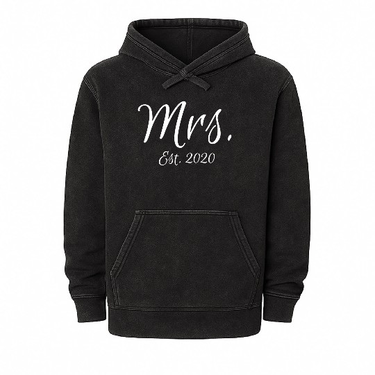 Matching Script Mr & Mrs Bridal Bride Mrs Est 2020 Mineral Wash Hoodies
