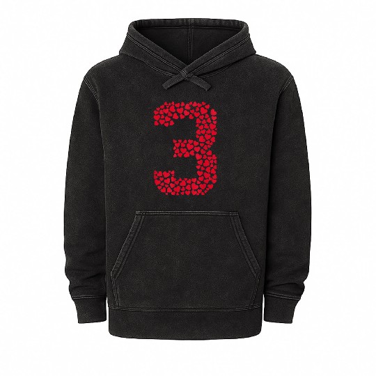 Number 3 Hearts Shaped 3rd Birthday Valentine Day Mineral Wash Hoodies