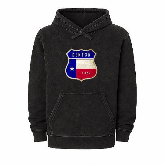 Denton Texas coat of arms flag design Mineral Wash Hoodies