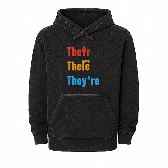 Their There They're English Teacher Grammar Mineral Wash Hoodies