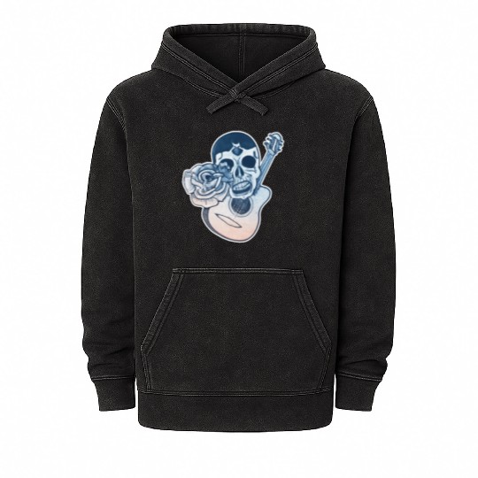 Grotesque Rock And Roll Skull & Guitar Mineral Wash Hoodies