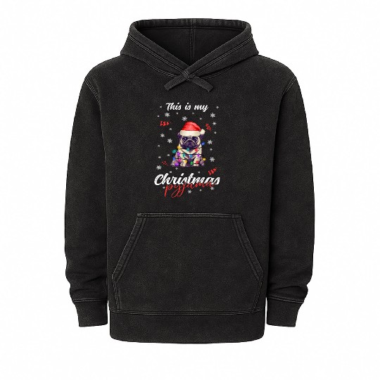 Winter Christmas Pyjama Pug Mineral Wash Hoodies