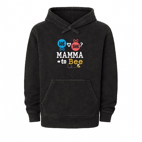 He or She Mamma To Bee Gender Reveal Family Baby Mineral Wash Hoodies
