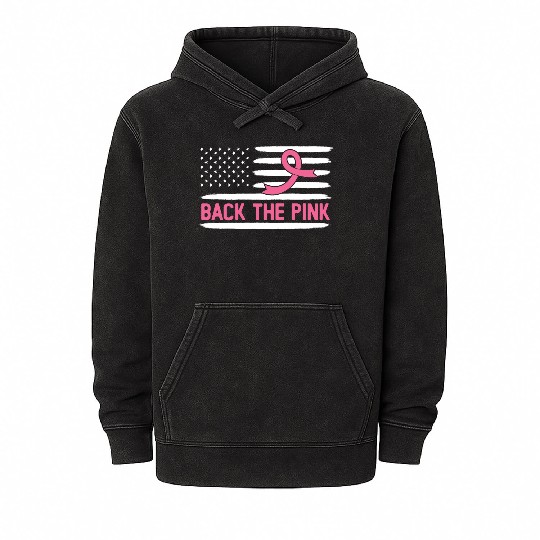 USA Flag Breast Cancer Awareness Mineral Wash Hoodies