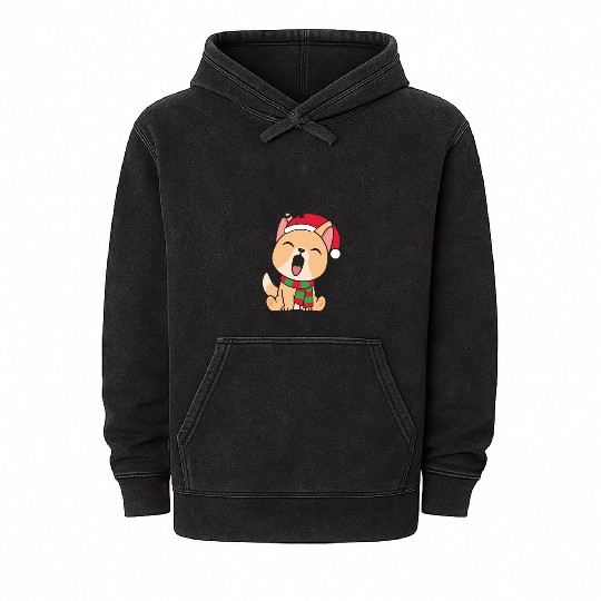 Cute Christmas Dog Singing Fa la la la Song Mineral Wash Hoodies