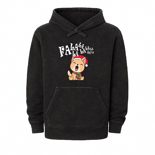 Cute Christmas Dog Singing Fa la la la Song Mineral Wash Hoodies