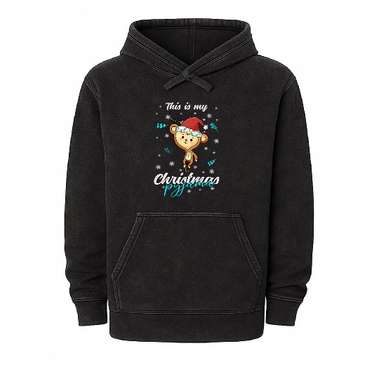 Winter Christmas Pyjama Monkey Mineral Wash Hoodies