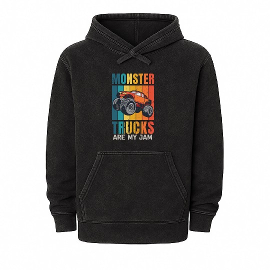 Monster Trucks Are My Jam Vintage Retro Mineral Wash Hoodies