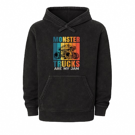 Monster Trucks Are My Jam Vintage Retro Mineral Wash Hoodies