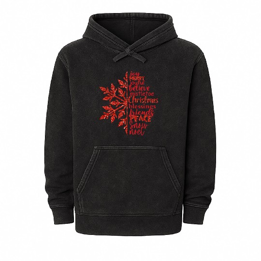 CHRISTMAS SNOWFLAKE RED LIGHT INSPIRATIONAL WORDS Mineral Wash Hoodies
