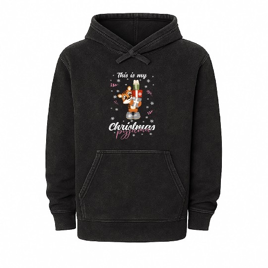 Winter Christmas Pyjama Tiger Mineral Wash Hoodies