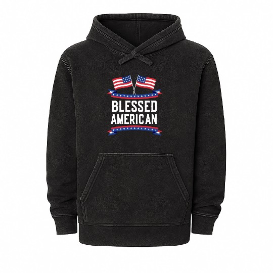 Blessed American Patriotic US America USA Mineral Wash Hoodies