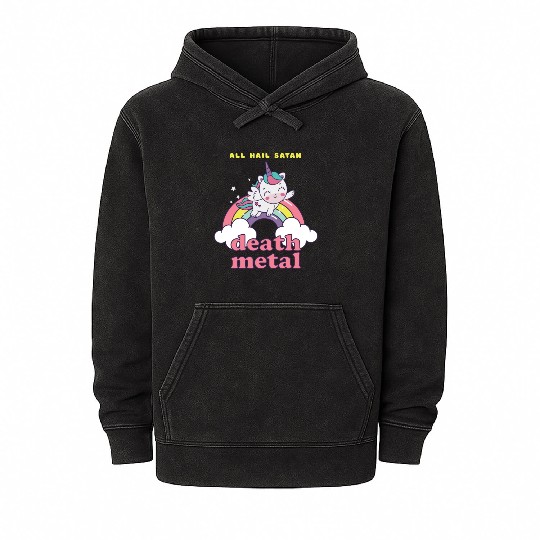 Unicorn On Cloud Death Metal Mineral Wash Hoodies