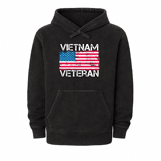 Vietnam Veteran Vintage Us Flag Military Vet Mineral Wash Hoodies