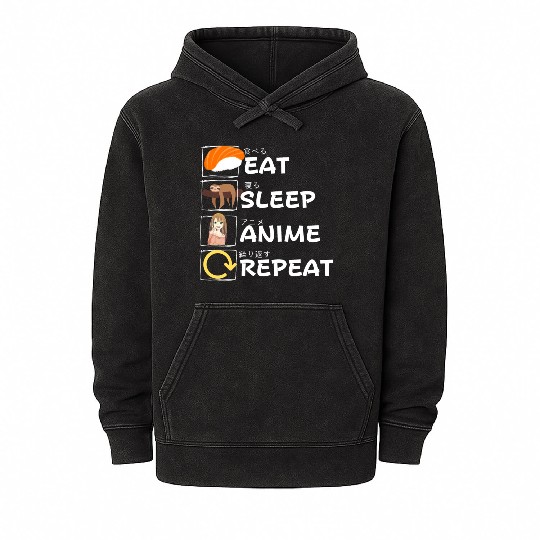 Eat Sleep Anime Repeat Mineral Wash Hoodies, Anime Manga