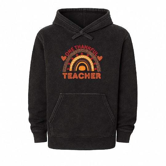 One Thankful Teacher Thanksgiving Rainbow Leopard Mineral Wash Hoodies