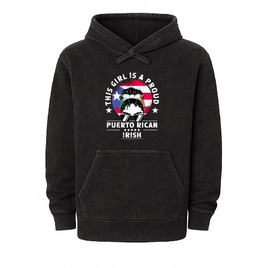 Puerto Rico Flag Ireland Grown Women Girl Mineral Wash Hoodies
