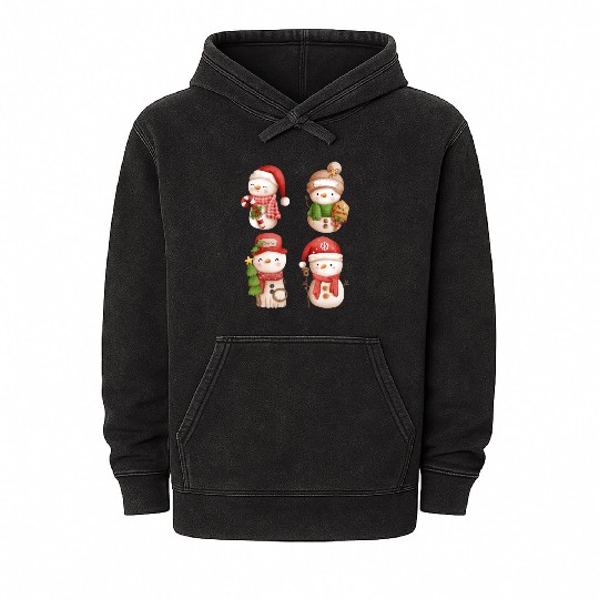 Snowmen in christmas mode happy holidays Mineral Wash Hoodies