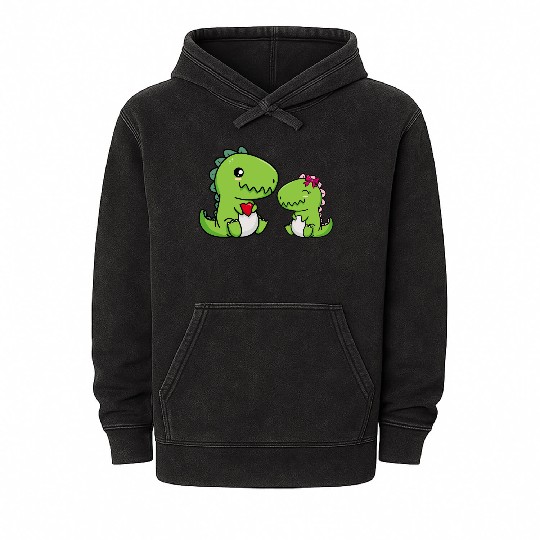 Big sister brother dino siblings boy girl heart Mineral Wash Hoodies