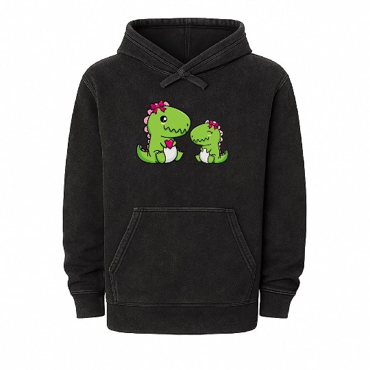 Big sister brother dino siblings boy girl heart Mineral Wash Hoodies