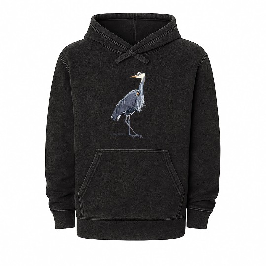 Heron Art Birder Wildlife Bird Watching Mineral Wash Hoodies