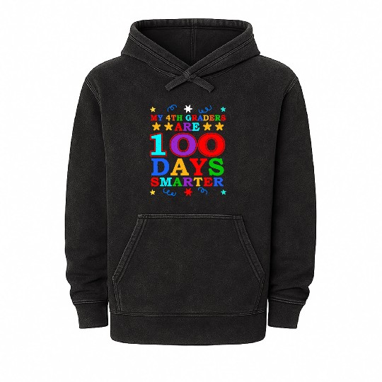 100th Day 4th Grade Teacher 100 Days Of School Mineral Wash Hoodies