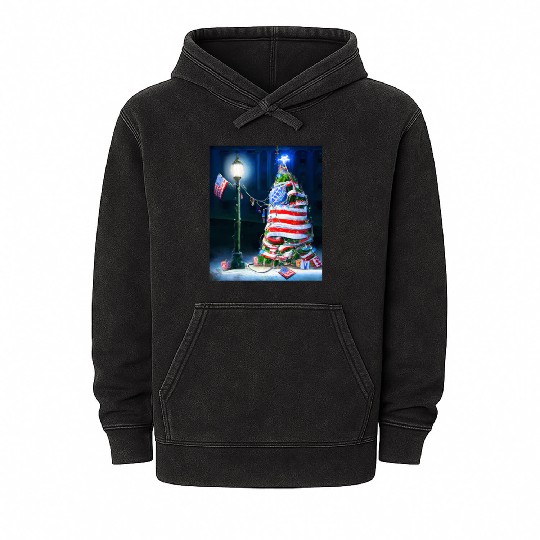 Patriotic Christmas US Flag With Christmas Mineral Wash Hoodies