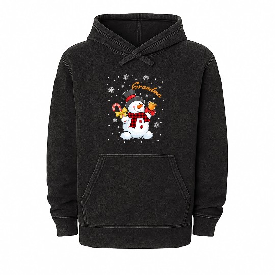 Grandma Snowman Candy Cane Christmas Red Plaid Mineral Wash Hoodies