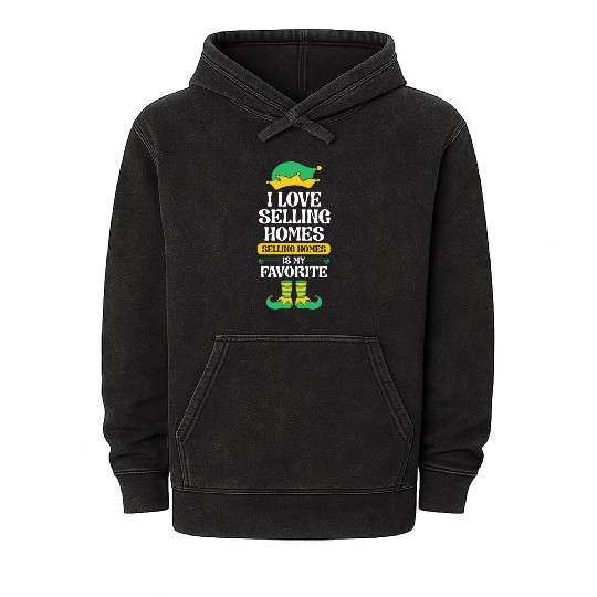 Real Estate Agent Christmas Elf Team I Love Mineral Wash Hoodies