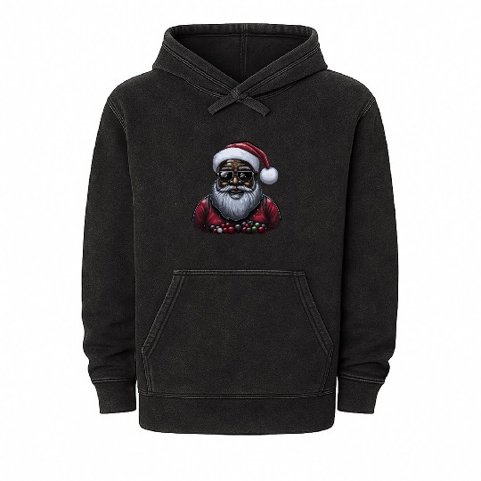 Black Santa, African American Santa Claus Mineral Wash Hoodies