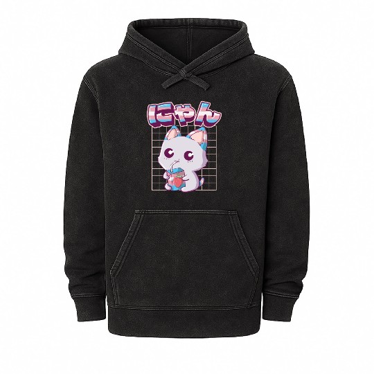 Transgender Pride Kawaii Cat Strawberry Milk Trans Mineral Wash Hoodies