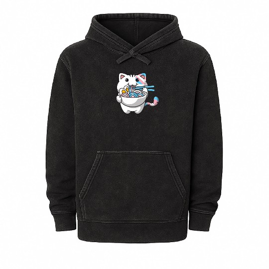 Transgender Pride Kawaii Cat Ramen Noodles Trans F Mineral Wash Hoodies