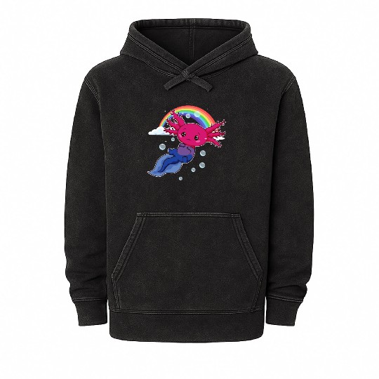Bisexual Pride Bi Kawaii Axolotl Bisexual Flag Mineral Wash Hoodies