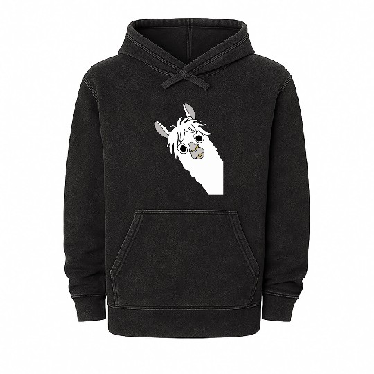 Laughing alpaca comic lama in white with big eyes Mineral Wash Hoodies