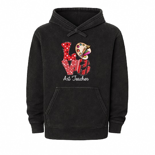 LOVE Art Teacher Valentines Day Teacherlife Mineral Wash Hoodies