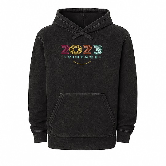 Neon Rainbow Retro 2023 NewYear Vintage Mineral Wash Hoodies