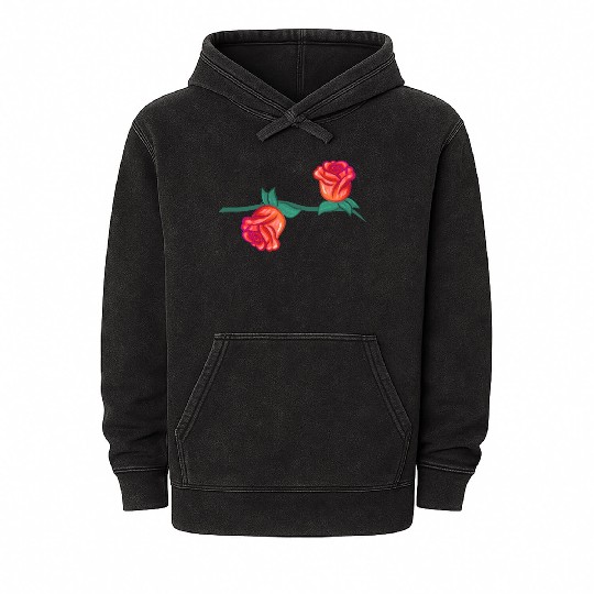 red plants line flower rose branch nature Mineral Wash Hoodies