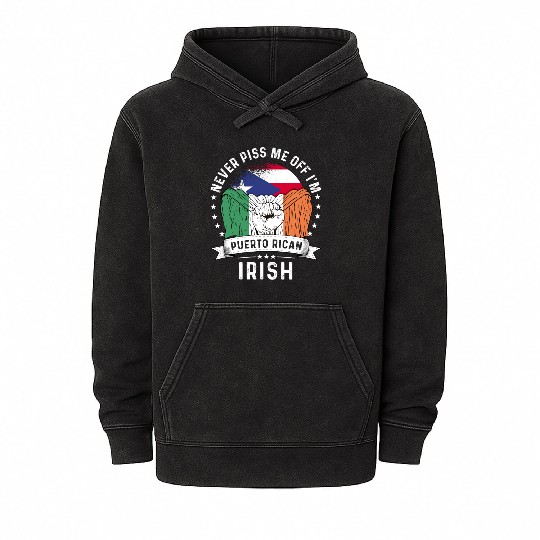 Puerto Rico Flag Ireland Grown Funny Humor Mineral Wash Hoodies
