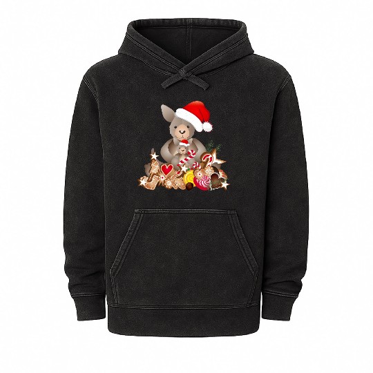 cute kangaroo for christmas with santa hat Mineral Wash Hoodies