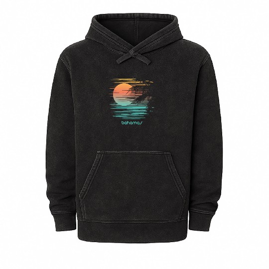 Artistic Bahamas Palm Tree Vacation Souvenir Mineral Wash Hoodies