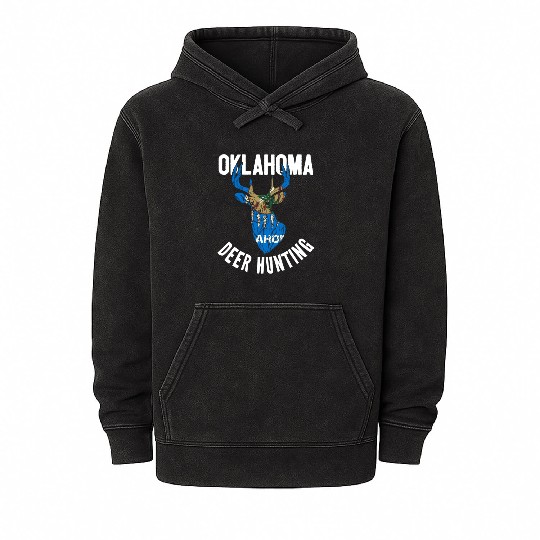 Oklahoma Deer Hunting Buck Stag Hunter Mineral Wash Hoodies