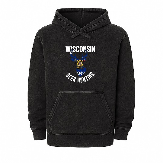 Wisconsin Deer Hunting Buck Stag Hunter Mineral Wash Hoodies